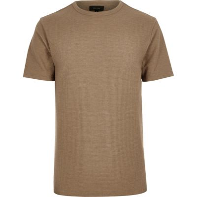 Camel brown waffle texture t-shirt